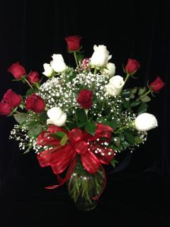2 Dozen Red and White Roses