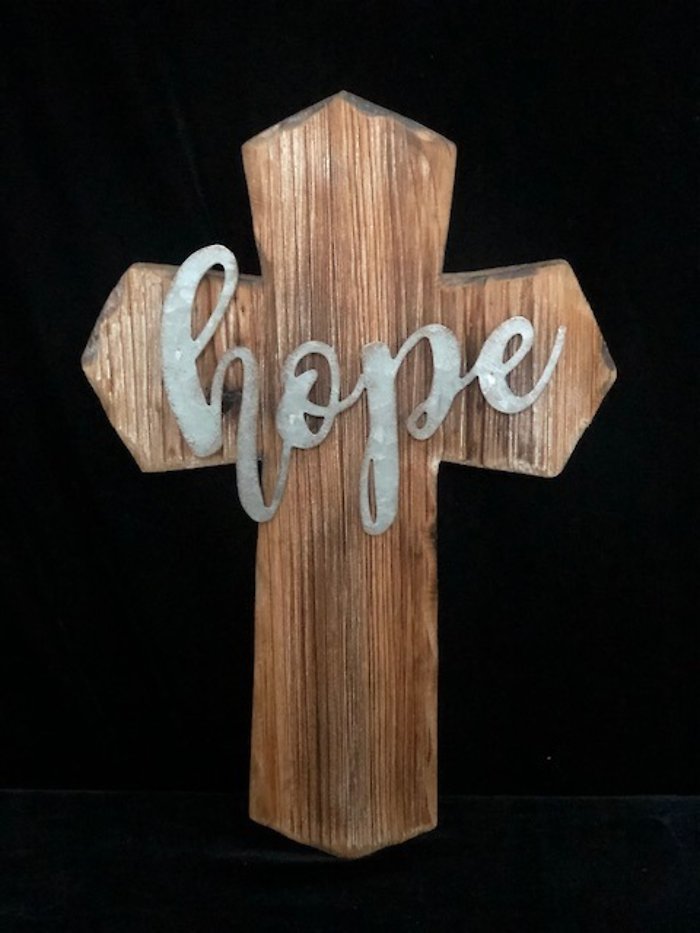 Wooden cross with metal accent - Hope