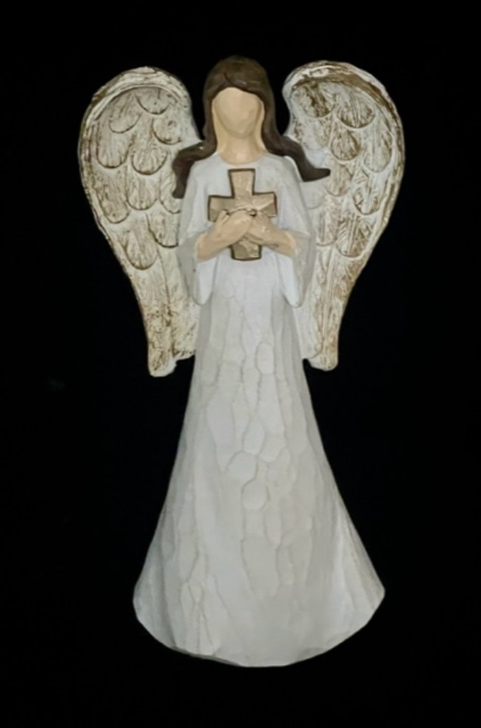 Angel holding gold cross
