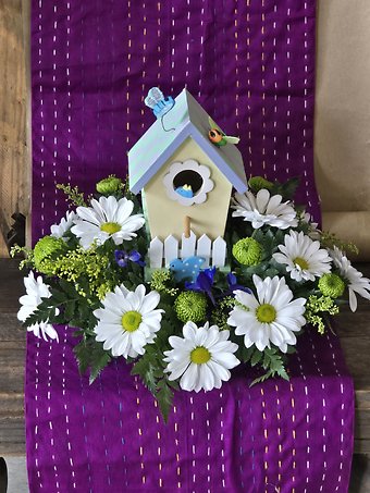 Spring birdhouse centerpiece