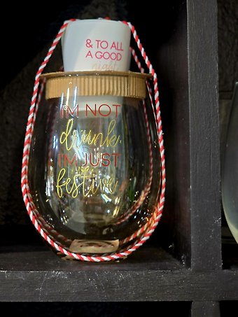 Not Drunk, I\'m Festive wine glass and shot glass