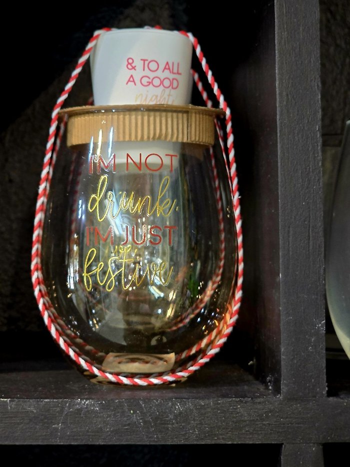 Not Drunk, I\'m Festive wine glass and shot glass