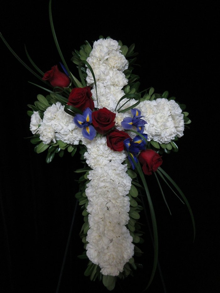White Cross with Red Rose Accents