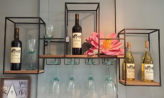 Metal and Wood Hanging Wine Rack