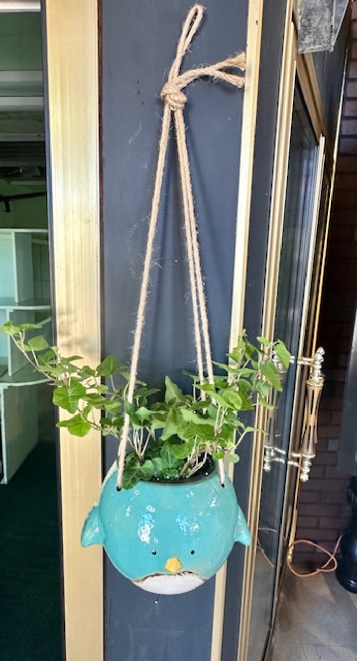 Blue Ceramic Hanging Bird Planter