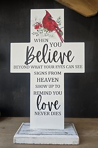 Cross with cardnial, when angels are near