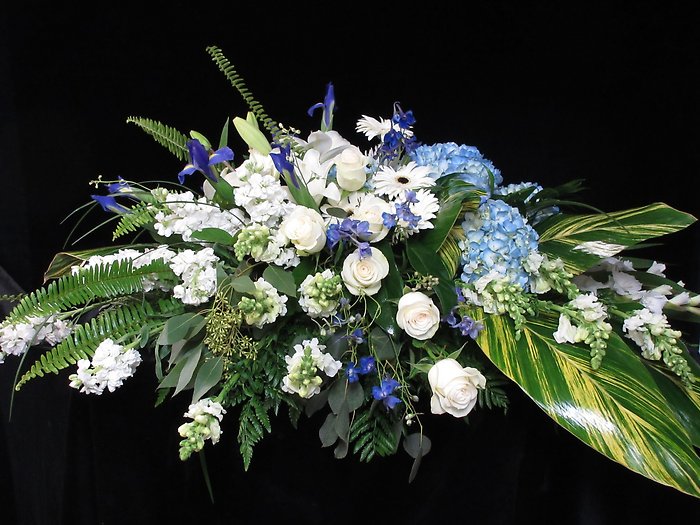 Serene Blue and White Casket Spray