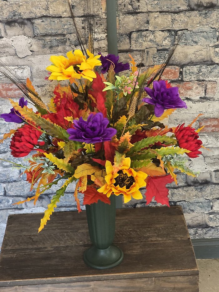 Autumn silk cemetery arrangement