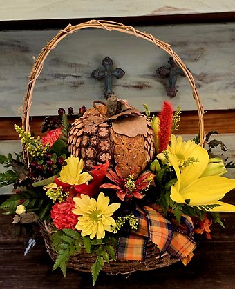 Pumpkin n plaid bouquet