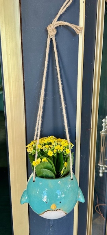 Blue Ceramic Hanging Bird Planter